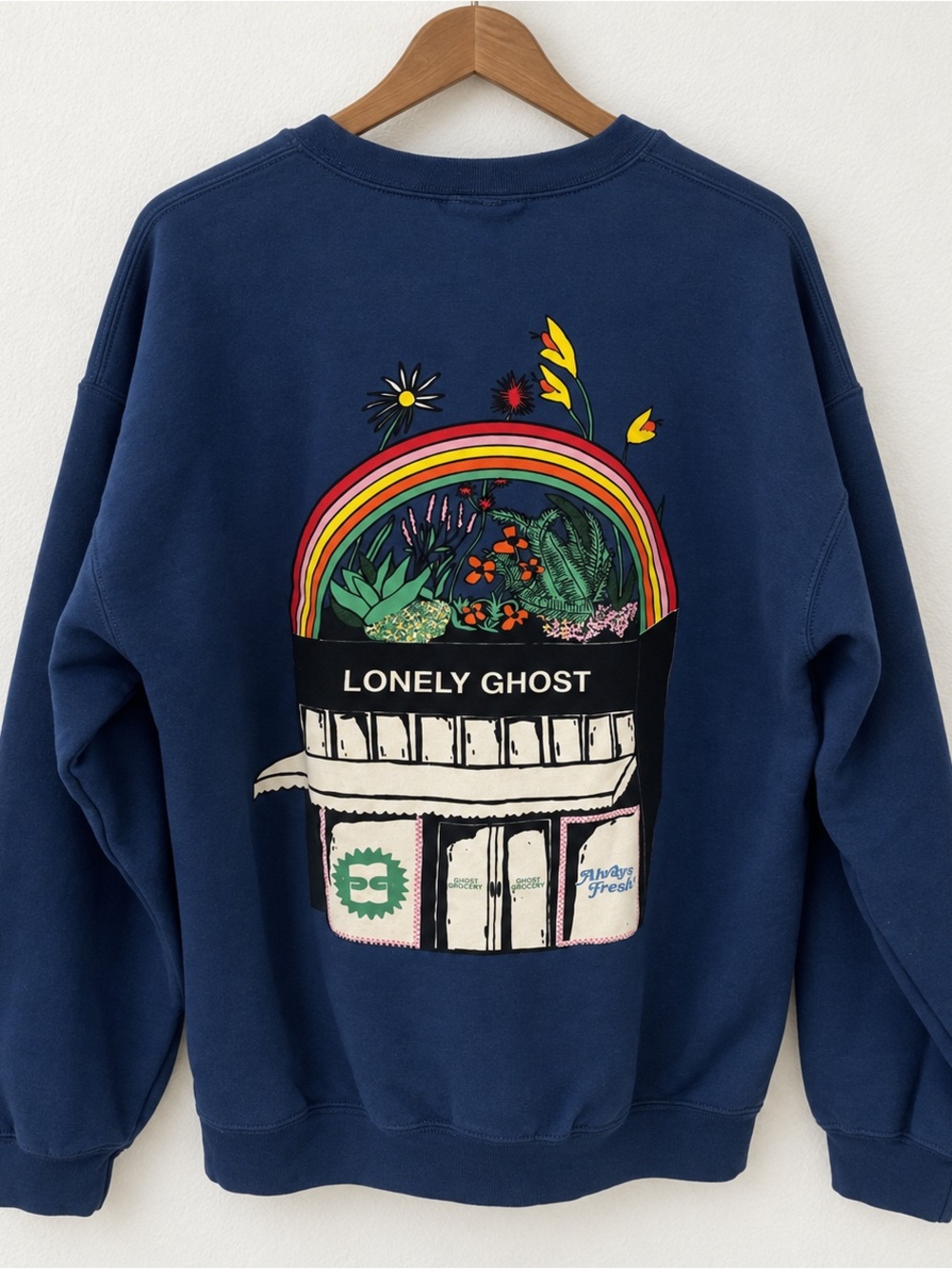 LONELY GHOST Blue Crewneck Sweatshirt ALways Fresh Large